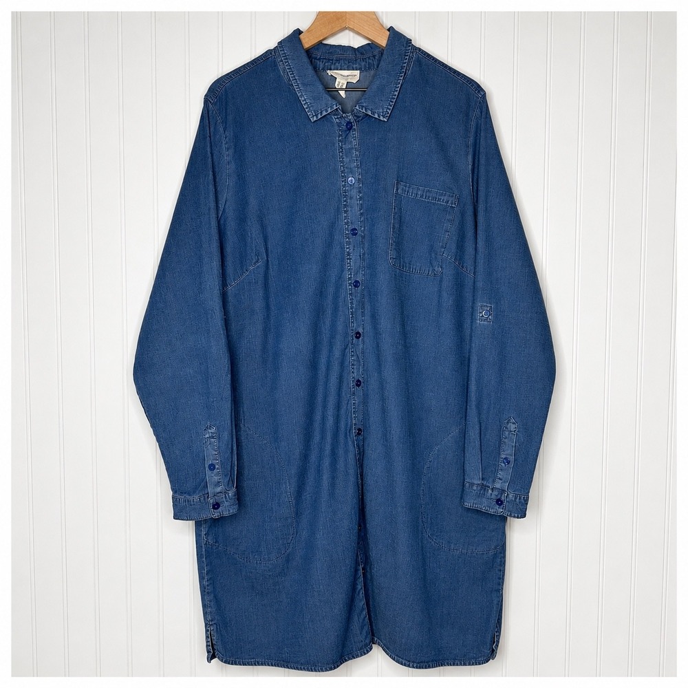Isaac Mizrahi Live Bridgehampton Denim Shirt Dress Womens 2X Chambray Stretch